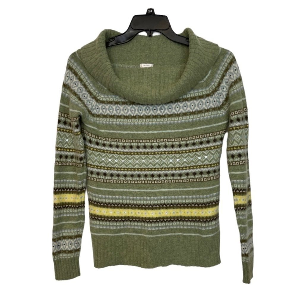 OLD NAVY BRAND Nordic Lambswool Cowl Neck Sweater Women's Large Sage Striped EUC